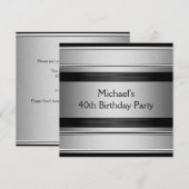 40e verjaardag van Elegant Black & Silver Metal Kaart (Voorkant / Achterkant)