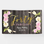 40e verjaardag van Floral en Fabulous Rustic Spandoek (Horizontaal)