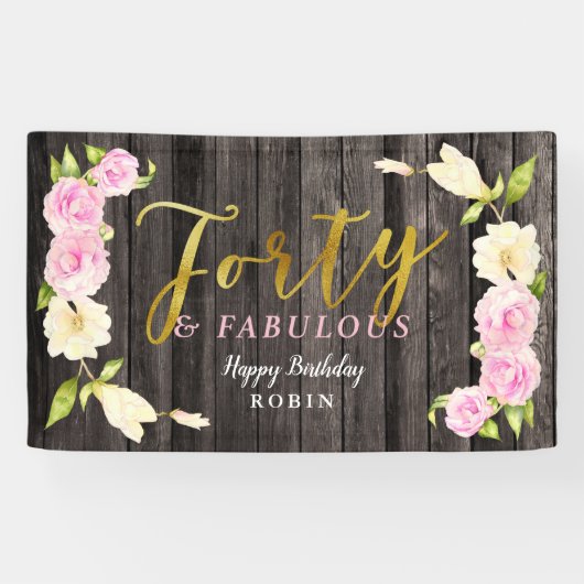 40e verjaardag van Floral en Fabulous Rustic Spandoek (Horizontaal)