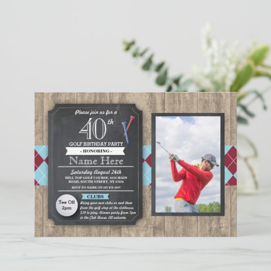 40e verjaardag van Golfbal Foto Golfuitnodiging Kaart (Staand voorkant)