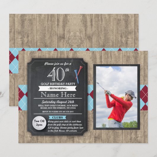 40e verjaardag van Golfbal Foto Golfuitnodiging Kaart (Voorkant / Achterkant)