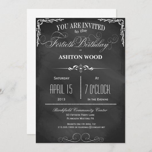 40e verjaardag van het Chalkboard-typografie Kaart (Voorkant / Achterkant)