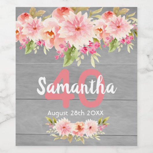 40e verjaardag van het feest koraal dahlia bloemen wijn etiket (Enkel label)