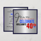 40e verjaardag van het man - Red Silver Blue Kaart (Voorkant / Achterkant)