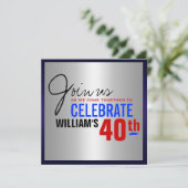 40e verjaardag van het man - Red Silver Blue Kaart (Staand voorkant)