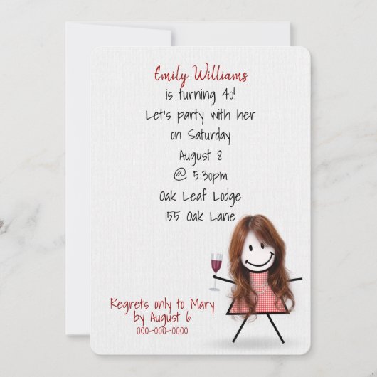 40e verjaardag van het meisje met wijn kaart (Voorkant)