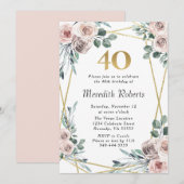 40e verjaardag van het Roos van Floral-Eucalyptus Kaart (Voorkant / Achterkant)