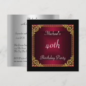 40e verjaardag van het zwarte Red Art Deco Kaart (Voorkant / Achterkant)