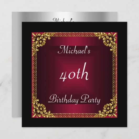 40e verjaardag van het zwarte Red Art Deco Kaart (Voorkant / Achterkant)