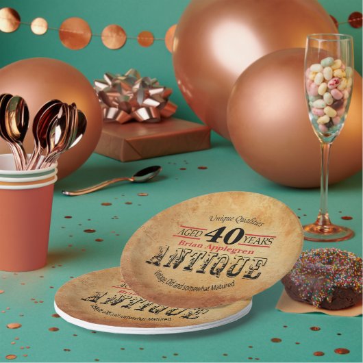 40e verjaardag van oud, Antiek en  design Papieren Bordje (Multi)
