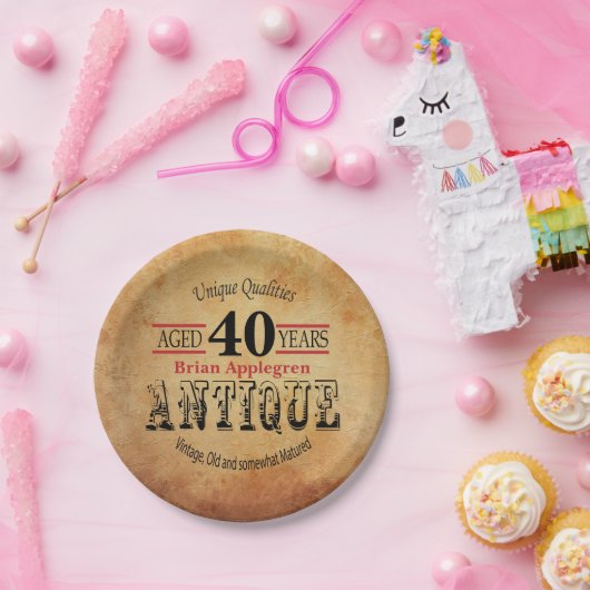 40e verjaardag van oud, Antiek en  design Papieren Bordje (Feest)