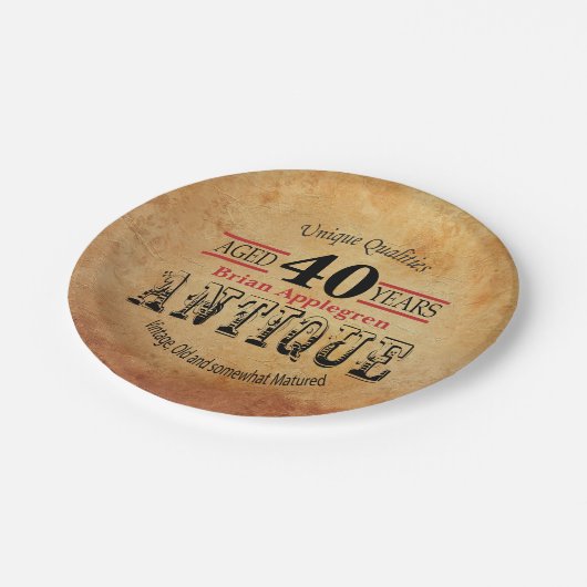 40e verjaardag van oud, Antiek en  design Papieren Bordje (Gekanteld)
