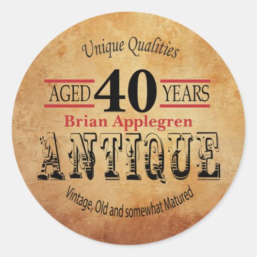 40e verjaardag van oud, Antiek en design Ronde Sticker (Voorkant)