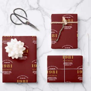 40e verjaardag van Red Gold Lady op persoonlijke t Inpakpapier Vel