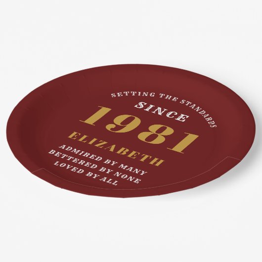 40e verjaardag van Red Gold Lady op persoonlijke t Papieren Bordje (Gekanteld)