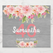 40e verjaardag van roze floralen grijs hout bijten sparkling wijnetiket (Enkel label)