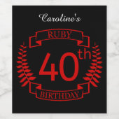 40e verjaardag van Ruby Wijn Etiket (Enkel label)