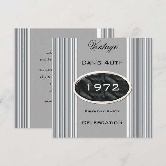  40e verjaardag van Silver Metal Black Kaart (Voorkant / Achterkant)