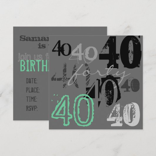 40e verjaardag van uitnodigingen (Voorkant / Achterkant)