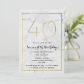 40e verjaardag van White & Gold Marged Invites Kaart (Staand voorkant)
