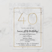 40e verjaardag van White & Gold Marged Invites Kaart (Voorkant / Achterkant)