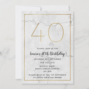 40e verjaardag van White & Gold Marged Invites Kaart