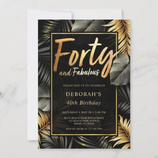 40e verjaardag veertig en Fabulous Black en Gold Kaart (Voorkant)