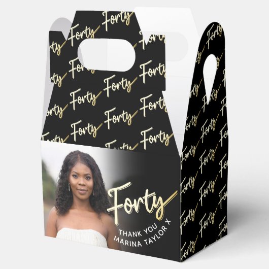40e verjaardag Veertig script gouden zwarte foto Bedankdoosjes (Geopend)