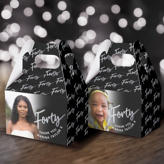40e verjaardag Veertig script zilver zwart foto Bedankdoosjes