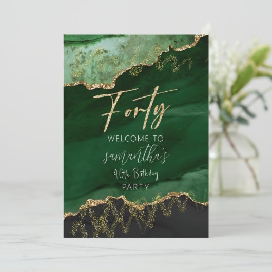 40e verjaardag Veertig smaragdgroen en goud teken Kaart (Staand voorkant)
