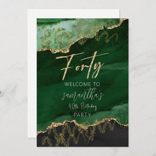 40e verjaardag Veertig smaragdgroen en goud teken Kaart (Voorkant / Achterkant)