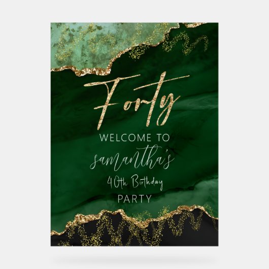 40e verjaardag Veertig smaragdgroen en goud welkom Acryl Bord (Voorkant)