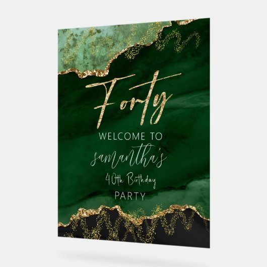 40e verjaardag Veertig smaragdgroen en goud welkom Acryl Bord (Hoek)