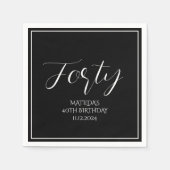 40e verjaardag Veertig zwart Elegant Script Modern Servet (Voorkant)