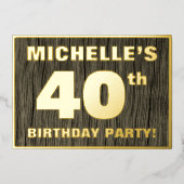 40e verjaardag: Vet, Houtgrijnpatroon Folie Uitnodiging (Voorkant)