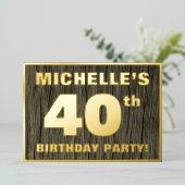40e verjaardag: Vet, Houtgrijnpatroon Folie Uitnodiging (Staand Voorkant)
