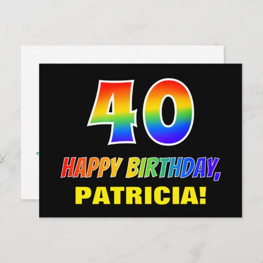 40e verjaardag: Vet, Vun, Eenvoudig, Regenboog 40 Briefkaart (Voorkant / Achterkant)