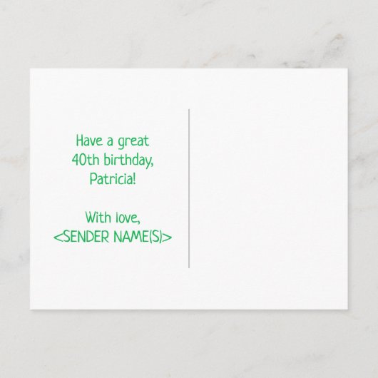 40e verjaardag: Vet, Vun, Eenvoudig, Regenboog 40 Briefkaart (Achterkant)