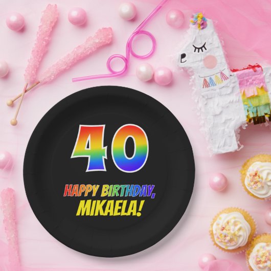 40e verjaardag: Vet, Vun, Eenvoudig, Regenboog 40 Papieren Bordje (Feest)