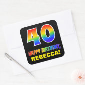 40e verjaardag: Vet, Vun, Eenvoudig, Regenboog 40 Vierkante Sticker (Envelop)