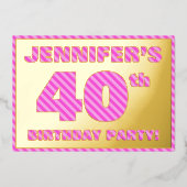 40e verjaardag — Vet, vun, roze band # 40 Folie Uitnodiging (Voorkant)