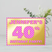 40e verjaardag — Vet, vun, roze band # 40 Folie Uitnodiging (Staand Voorkant)