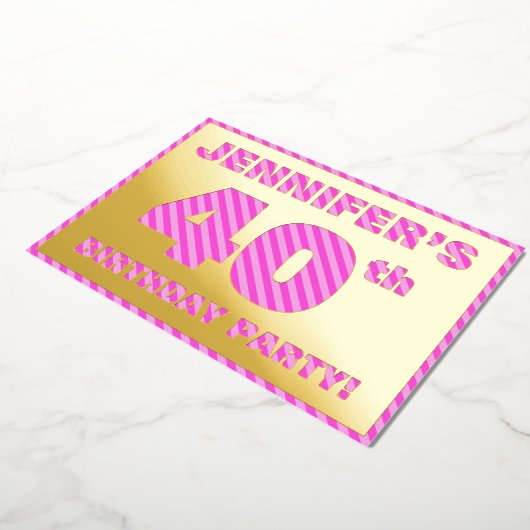 40e verjaardag — Vet, vun, roze band # 40 Folie Uitnodiging (Gedraaid)