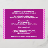 40e verjaardag — Vet, vun, roze band # 40 Folie Uitnodiging (Achterkant)