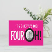 40e verjaardag VIER OH! foto roze retro landschap Kaart (Staand voorkant)
