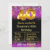 40e verjaardag vieren nodigen glitter stijl uit kaart (Voorkant)