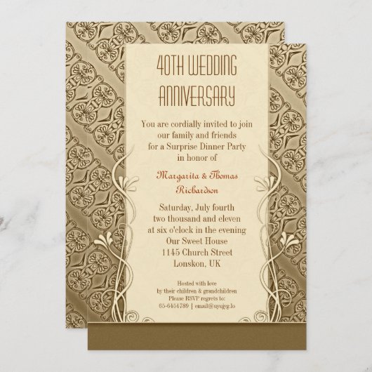 40e verjaardag vintage uitnodigingen (Voorkant / Achterkant)
