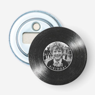 40e Verjaardag Vinyl Uitzicht Zwart Button Flesopener