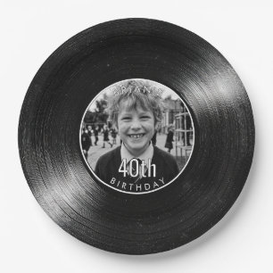 40e Verjaardag Vinyl Uitzicht Zwart Papier Papieren Bordje