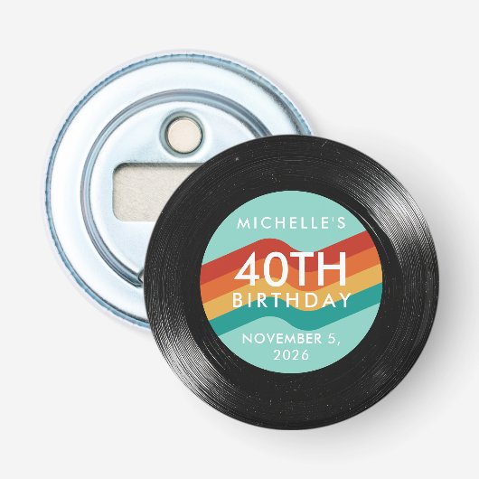 40e verjaardag vinylplaat button flesopener (Voorkant)